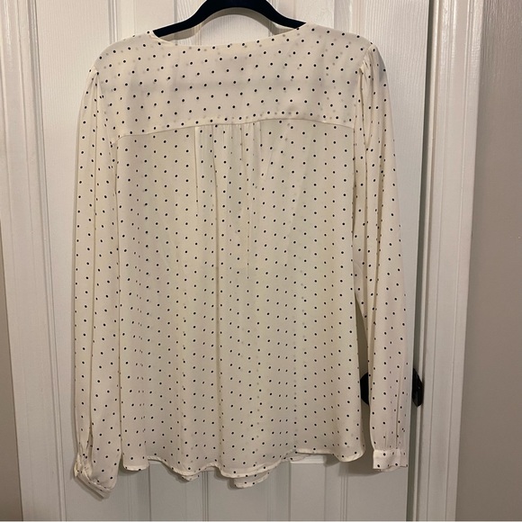 Loft White Long Sleeve Keyhole Tie Neck Blouse Polka Dot Print Size XL - Picture 7 of 7